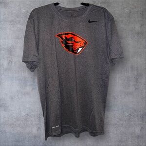 Nike Charcoal Tee with Vibrant Orange Logo